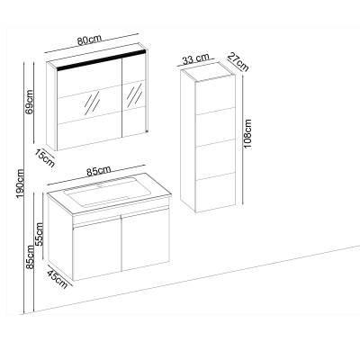 BADELLA Boztepe 5585 V32 Banyo Dolabı 85 cm - 2