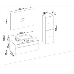 BADELLA Lines 39100 V31 Banyo Dolabı 100 cm - 2