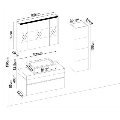 BADELLA Lines 39100 V32 Banyo Dolabı 100 cm - 2