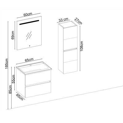 BADELLA Lines 5565 V32 Banyo Dolabı 65 cm - 2