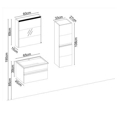 BADELLA Woodline 3965 V31 Banyo Dolabı 65 cm - 2