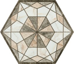 SERANİT Geohex Dekor 5'Li Mat Sırlı Porselen 20x23 Bej Dekor - 1