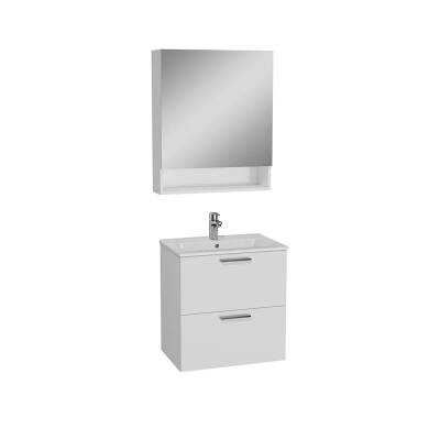 VİTRA Mia Banyo Dolabı Seti Çekmeceli Dolaplı Ayna 60 Cm Parlak Beyaz 66049 - 1