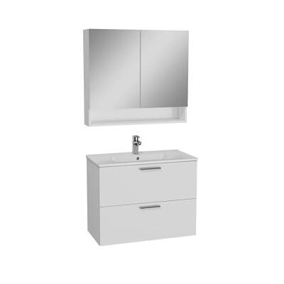 VİTRA Mia Banyo Dolabı Seti Çemekceli Dolaplı Ayna 80 Cm Parlak Beyaz 66050 - 1